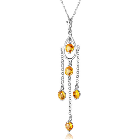 14K. SOLID GOLD NECKLACE WITH NATURAL CITRINES (White Gold) - Picture 2 of 3